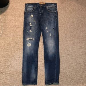 R-Boy Distressed Light and Dark Blue Washed Slim Jeans